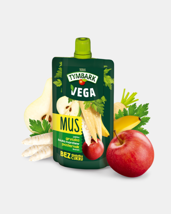 VEGA Pomme – Poire – Carotte Blanche – Panais – Banane 100 G 12 Box – Tymbark